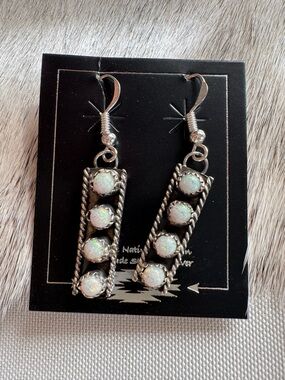 Native American White Opal Drop Earrings